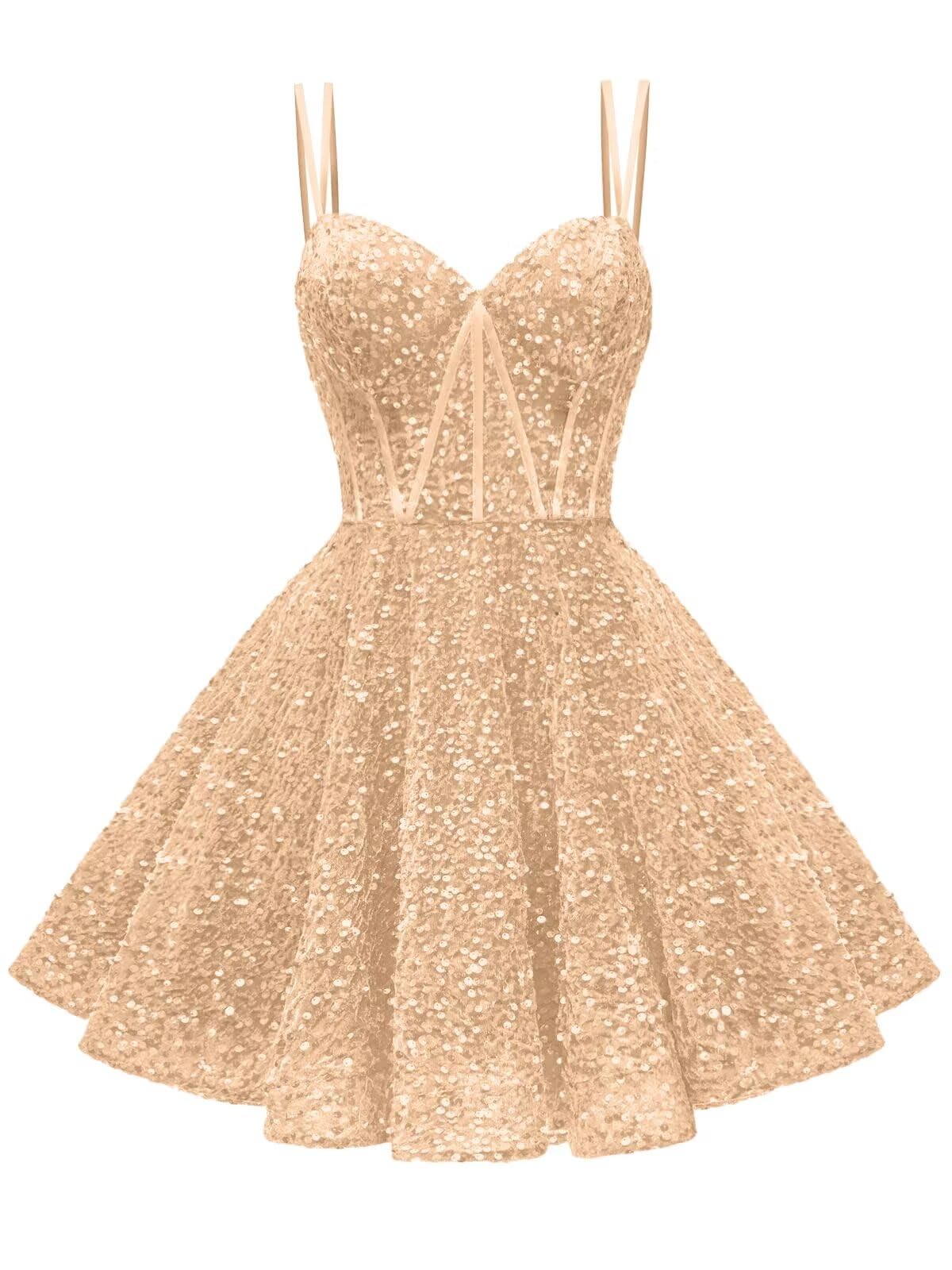 Kingbridal Gowns Sparkly Sequin Homecoming Dresses for Teens 2027 Flowy Spaghetti Straps A-Line Short Formal Prom Dress with Pockets