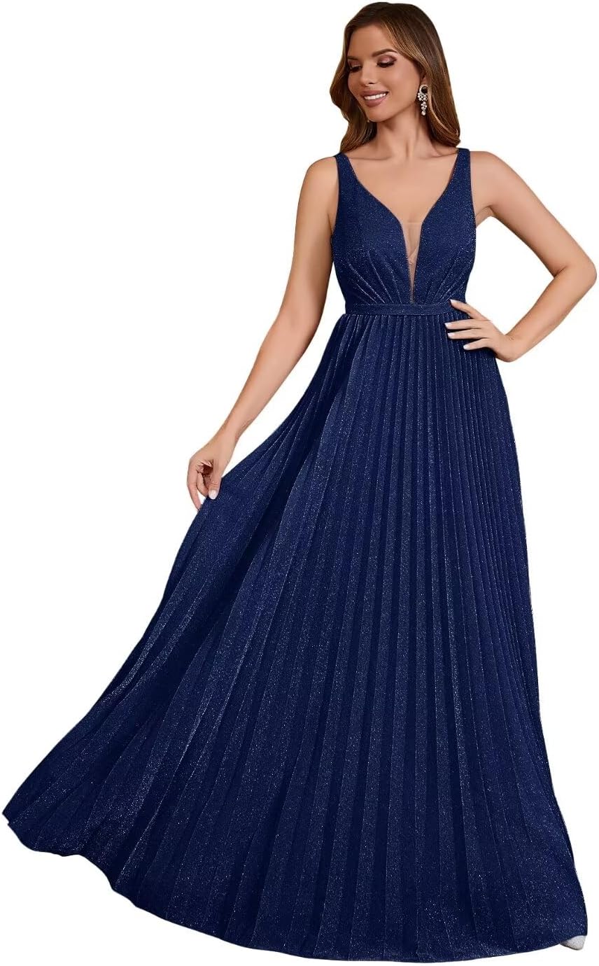 Spaghetti Strap Long Prom Dresses for Women 2026 Ball Gown A Line V-Neck Sparkly Formal Evening Gowns for Wedding