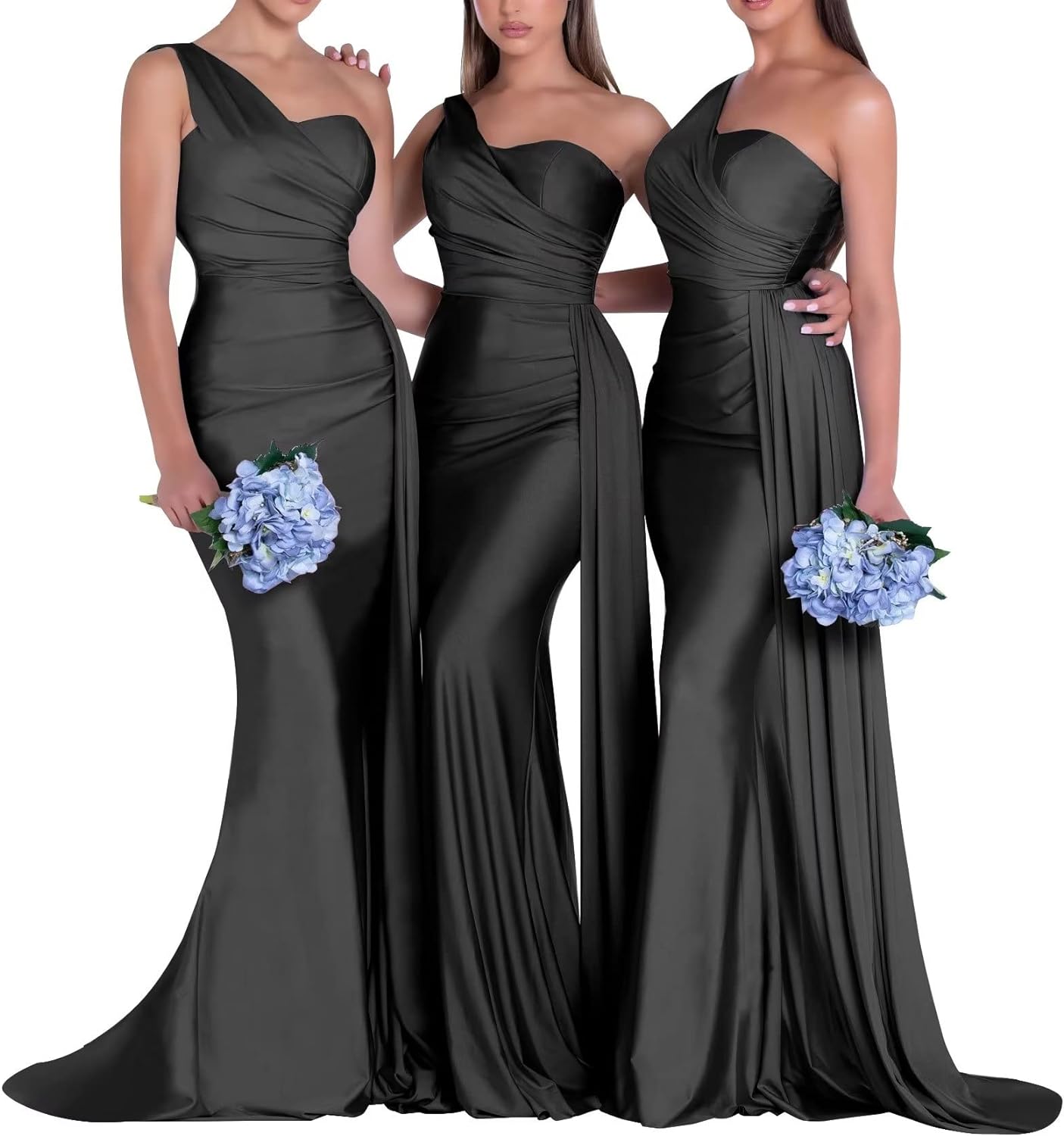 One-Shoulder-Brautjungfernkleider für Hochzeiten, Meerjungfrau-Satin-Ballkleider, lang, figurbetont, formelle Abendkleider 