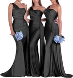 One-Shoulder-Brautjungfernkleider für Hochzeiten, Meerjungfrau-Satin-Ballkleider, lang, figurbetont, formelle Abendkleider 