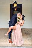 Women's Glittery Spaghetti V-Neck Prom Dresses Long Side Split Formal Evening Gowns