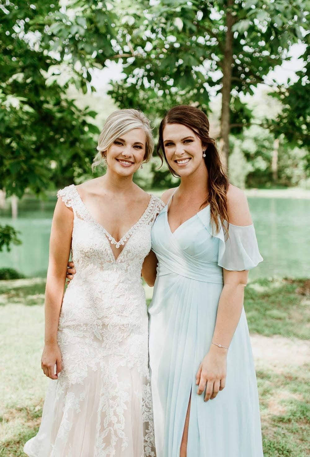 Women's Cold Shoulder Bridesmaid Dresses Long Summer Side Slit Chiffon Formal Evening Gown with Pockets