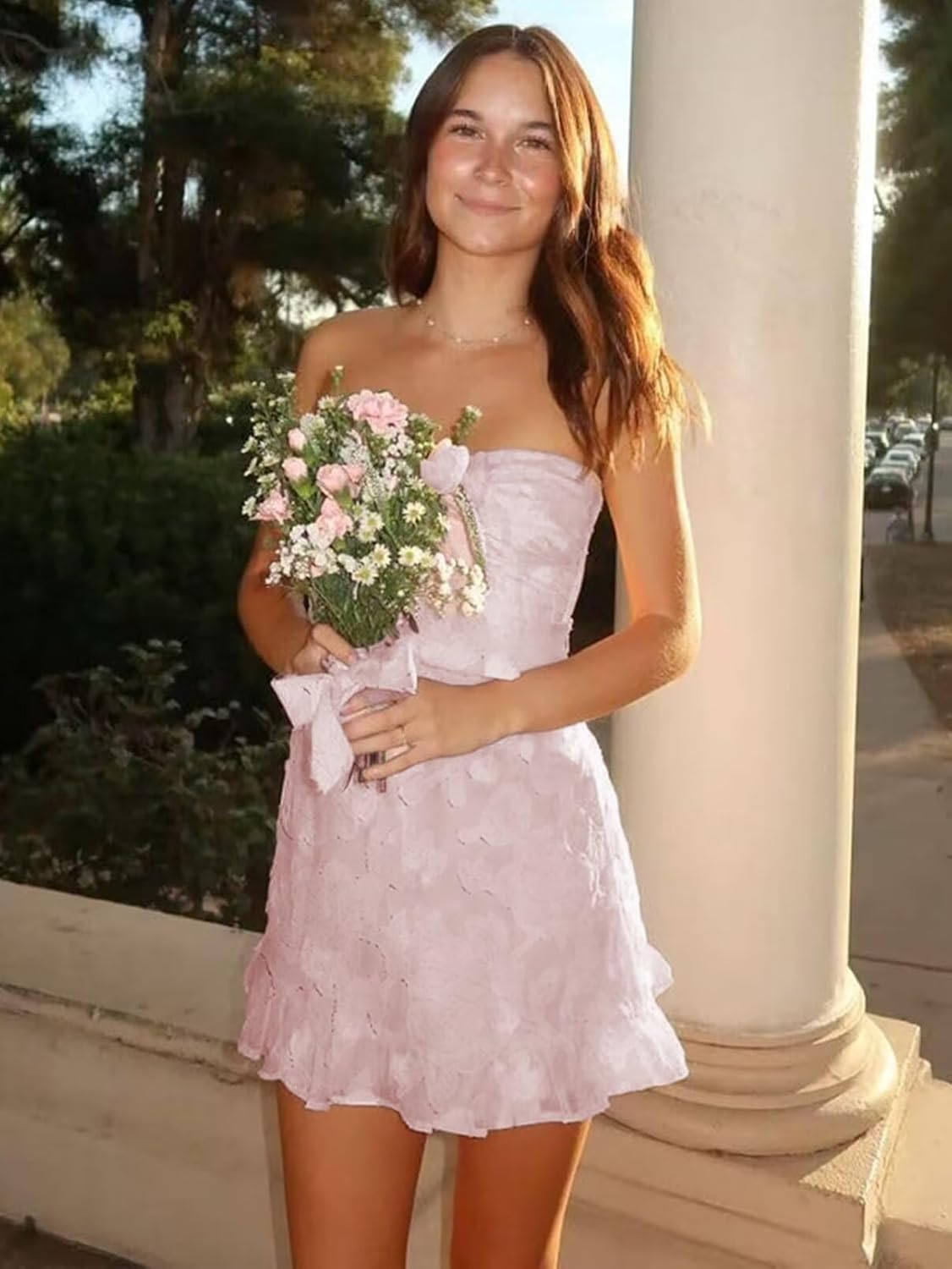 Jacquard Chiffon Homecoming Dress Short for Teens 2027 Strapless Mini Prom Gown Ruffle Cocktail Party Dress