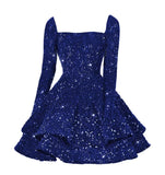 Sequin Short Homecoming Dress for Teen Sparkly Long Sleeve Prom Sweet 16 Dresses Cocktail Gowns