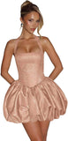 Satin Halter Homecoming Dresses for Teens Short Glitter A-Line Prom Dress Bubble Mini Formal Cocktail Party Gowns