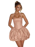 Satin Halter Homecoming Dresses for Teens Short Glitter A-Line Prom Dress Bubble Mini Formal Cocktail Party Gowns
