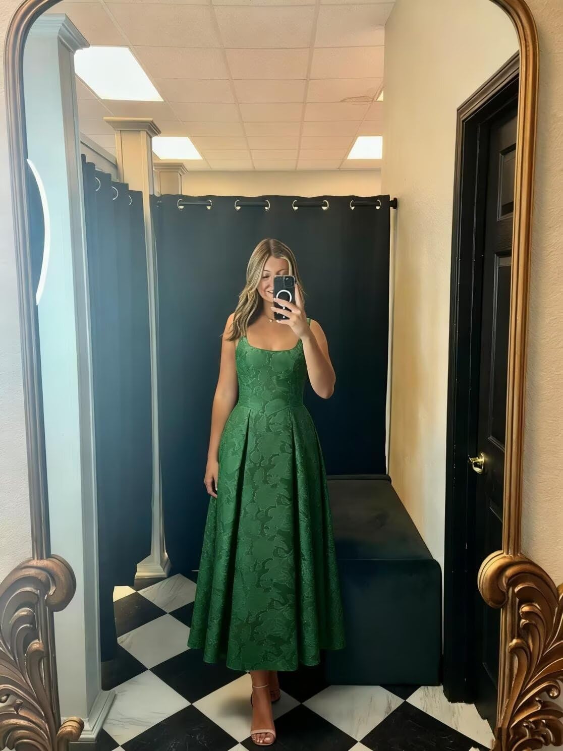 Floral Lace Bridesmaid Dresses for Women Tea Length A Line Pleated Wedding Guest Dress Formal Gown