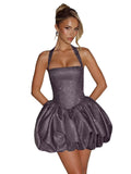 Satin Halter Homecoming Dresses for Teens Short Glitter A-Line Prom Dress Bubble Mini Formal Cocktail Party Gowns