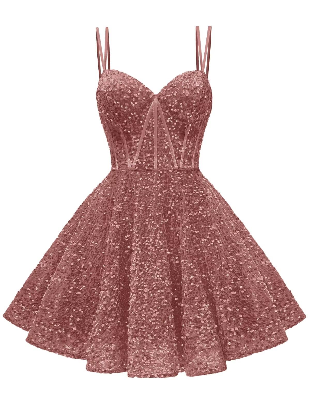 Kingbridal Gowns Sparkly Sequin Homecoming Dresses for Teens 2027 Flowy Spaghetti Straps A-Line Short Formal Prom Dress with Pockets
