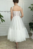 Sparkly Starry Tulle Prom Dresses for Women Tea Length Formal Evening Corset Gowns for Teens