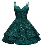 Sequin Homecoming Dresses for Teens 2027 Sparkly Short Layered Aline Prom Dresses Spaghetti Straps Cocktail Party Gowns