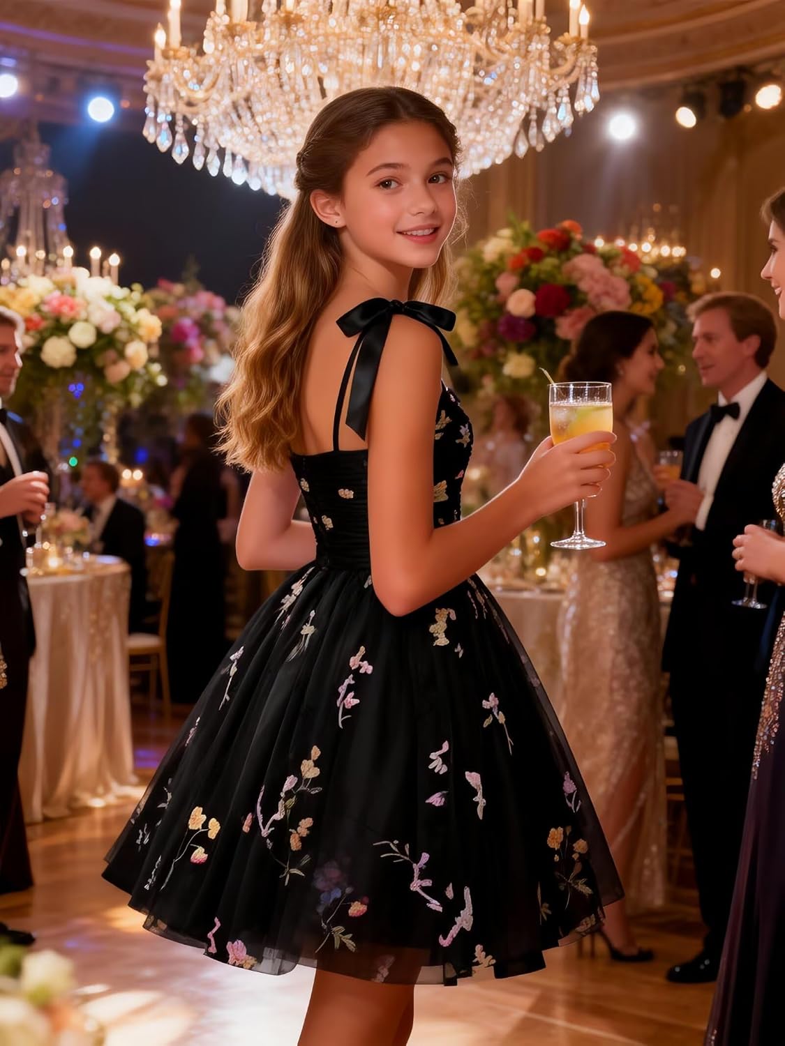 Floral Embroidery Junior Bridesmaid Dress Tulle Sweetheart Neck Girls Prom Dresses Fairy Short Formal Flower Girl Gown