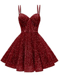 Kingbridal Gowns Sparkly Sequin Homecoming Dresses for Teens 2027 Flowy Spaghetti Straps A-Line Short Formal Prom Dress with Pockets