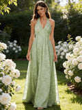 Floral Lace Bridesmaid Dresses for Women Long V Neck A-Line Open Back Halter Formal Evening Gown