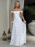 Off The Shoulder Floral Bridesmaid Dresses Long Lace Appliques Formal Gown A Line Wedding Guest Dress