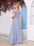 Flutter Sleeves Split Bridesmaid Dresses with Slit Long V Neck Empire Waist Formal Dress for Women Wedding