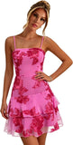 Floral Tiered Homecoming Dresses Mini Ruffle Graduation Dress Lace Short Prom Party Gown for Teens