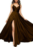 Satin Bridesmaid Dresses for Women Spaghetti Straps Wedding Guest Dress Long V Neck Formal Gown with Slit