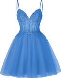 Vestidos cortos de encaje floral para adolescentes, vestido de fiesta con ilusión de tul brillante