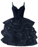 Glitter Tulle Homecoming Dresses 2026 Tiered Ruffles Lace Short Prom Dress for Teens Quinceanera Gowns
