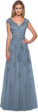 Women's V Neck Cap Sleeves Mother of The Bride Dresses Long Lace Formal Prom Evening Gowns with Pockets