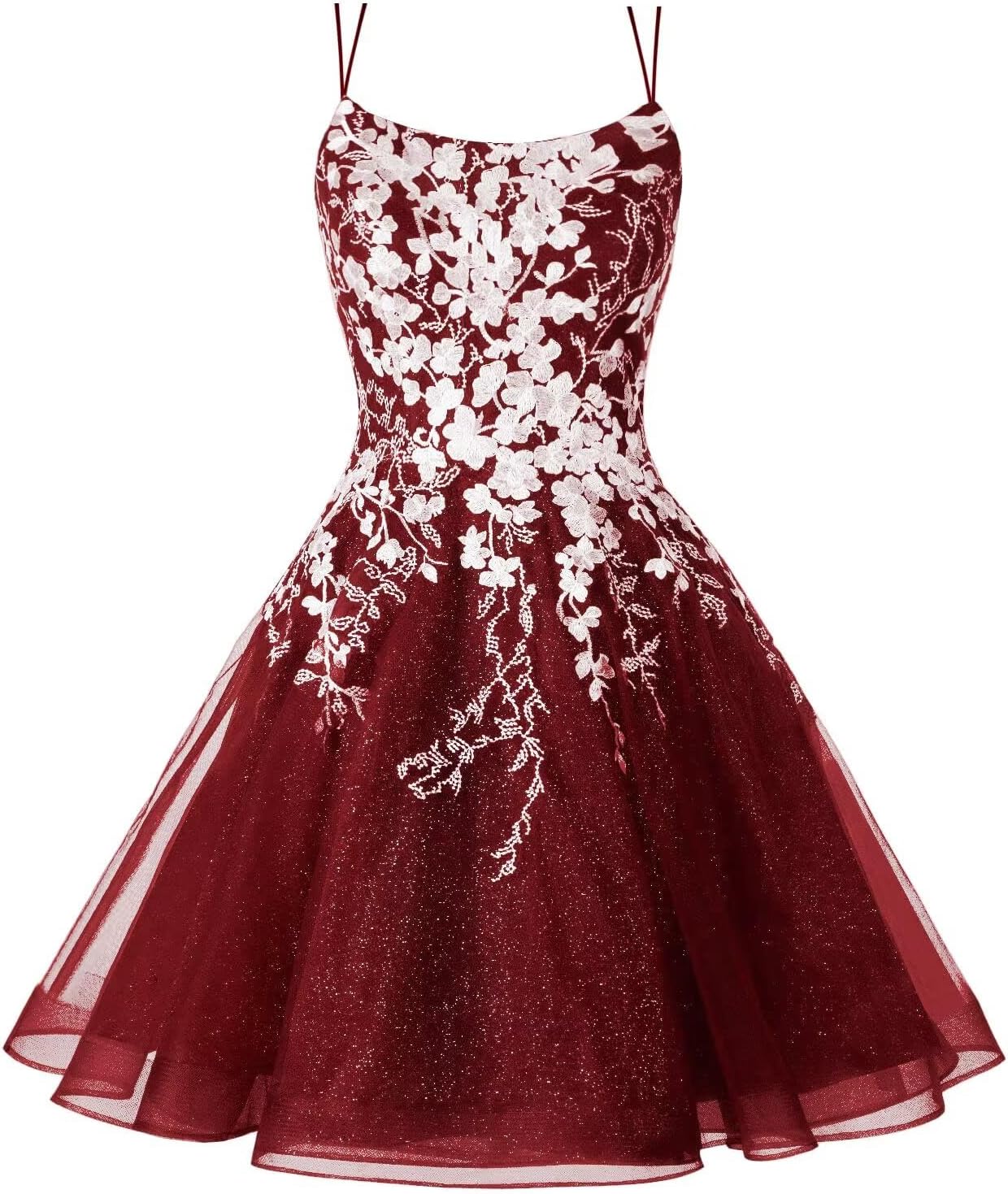Sparkly Lace Applique Homecoming Dresses for Teens Short Corset Tulle Spaghetti Strap Prom Cocktail Party Dress