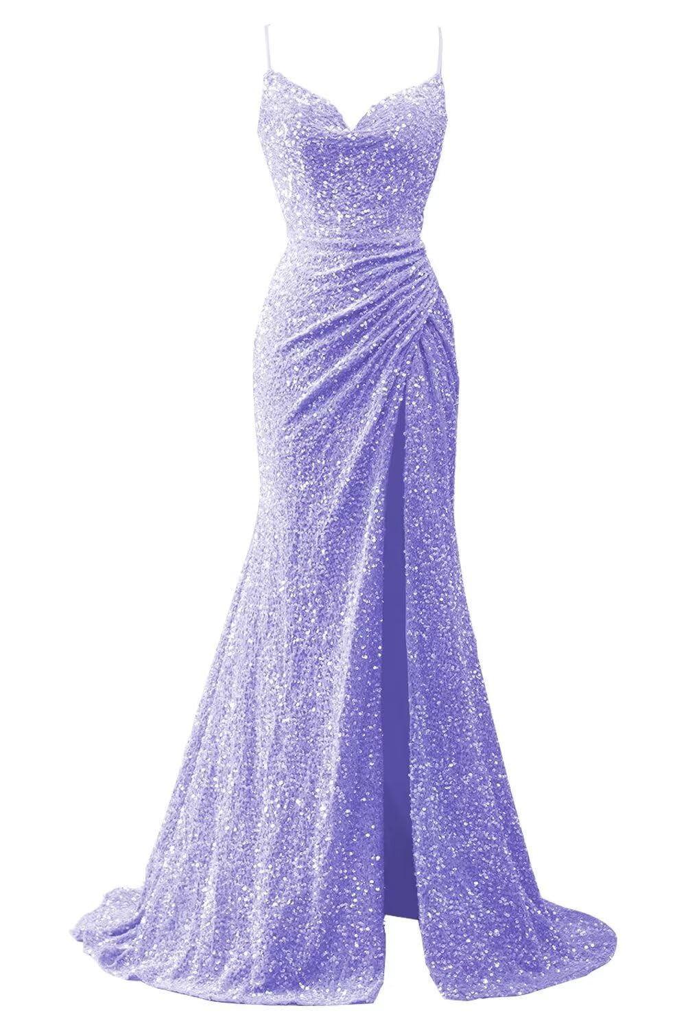 Spaghetti Straps Sequin Prom Dresses for Women 2027 Mermaid Ruched Formal Dress with Slit Sparkly Evening Party Gown