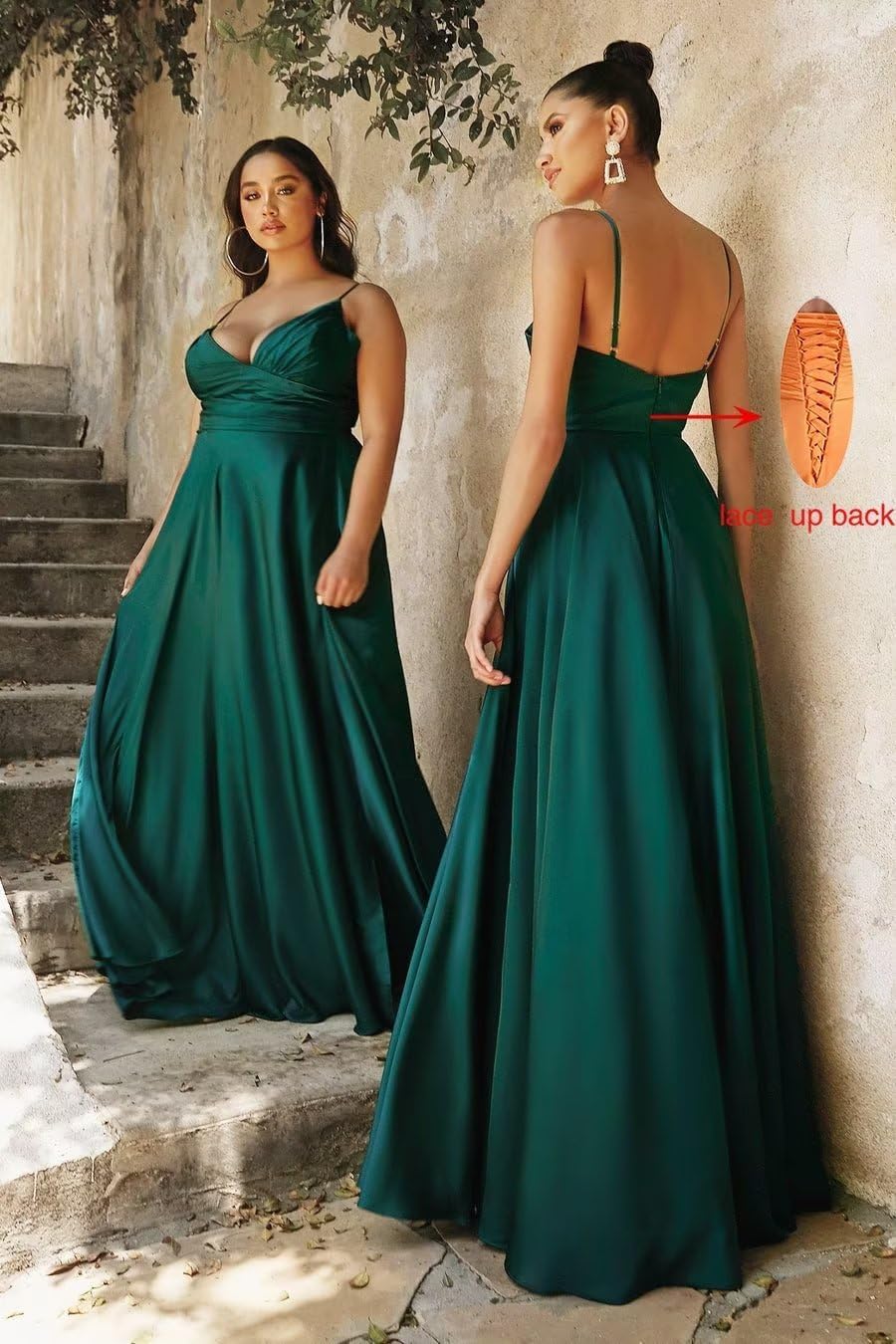 V Neck Satin Bridesmaid Dresses Spaghetti Straps Prom Dress Slit Wedding Formal Evening Party Dress