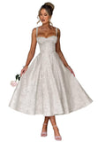 Eightale Satin Jacquard Prom Dress with Bow Tea Length Floral Midi Formal Evening Party Gown