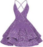 Vestidos de fiesta cortos con lentejuelas brillantes para adolescentes, sexy, con tirantes finos, vestido de fiesta, vestido de cóctel con cuello halter 