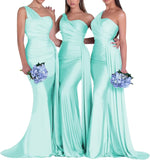 One-Shoulder-Brautjungfernkleider für Hochzeiten, Meerjungfrau-Satin-Ballkleider, lang, figurbetont, formelle Abendkleider 