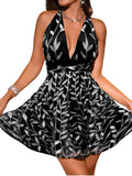 Floral Sequin Dress,Deep V Backless Sexy Mini Dresses for Women,Sparkly Outfits Homecoming Party Gowns