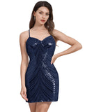 Women's Spaghetti Straps Sparkly Sequins Bodycon Mini Dress Party Nightclub Short Tight Sequin Homecoming Dresses for Teens
