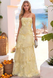 Jacquard Laces Prom Dress for Women Spaghetti Strap Bridesmaid Dresses Long Formal Wedding Party Gown