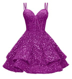 Sequin Homecoming Dresses for Teens 2027 Sparkly Short Layered Aline Prom Dresses Spaghetti Straps Cocktail Party Gowns
