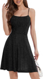 Spaghetti Straps Sparkly Homecoming Dress Fit and Flare Glitter Mini Swing Semi Formal Prom Party Club Dress