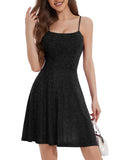 Spaghetti Straps Sparkly Homecoming Dress Fit and Flare Glitter Mini Swing Semi Formal Prom Party Club Dress