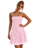 Floral Tiered Homecoming Dresses Mini Ruffle Graduation Dress Lace Short Prom Party Gown for Teens