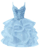 Glitter Tulle Homecoming Dresses 2026 Tiered Ruffles Lace Short Prom Dress for Teens Quinceanera Gowns