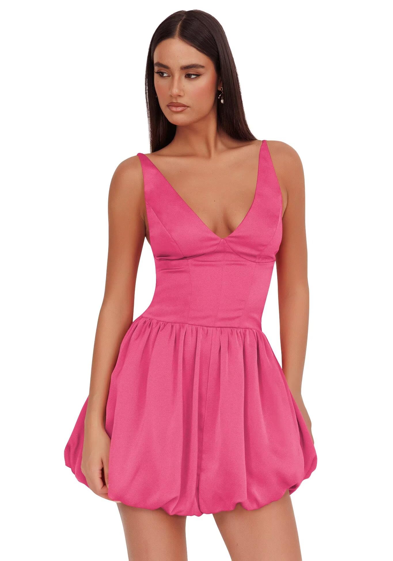 V Neck Satin Homecoming Dresses for Teens 2027 Short Prom Dress A-Line Backless Cocktail Party Gowns with Pockets