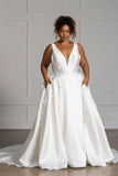 Spaghetti Straps Satin Wedding Dress for Bride 2027 A Line V Neck Bridal Gowns with Train