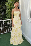 Ruffle Floral Embroidery Prom Dress Long A Line Tiered Bridesmaid Dresses Formal Evening Gowns