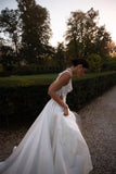 Spaghetti Straps Satin Wedding Dress for Bride 2027 A Line V Neck Bridal Gowns with Train