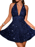 Floral Sequin Dress,Deep V Backless Sexy Mini Dresses for Women,Sparkly Outfits Homecoming Party Gowns