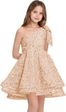 Sequins Flower Girl Dresses Short - One Shoulder Princess Pageant Dress Kids A Line Communion Formal Party Gown