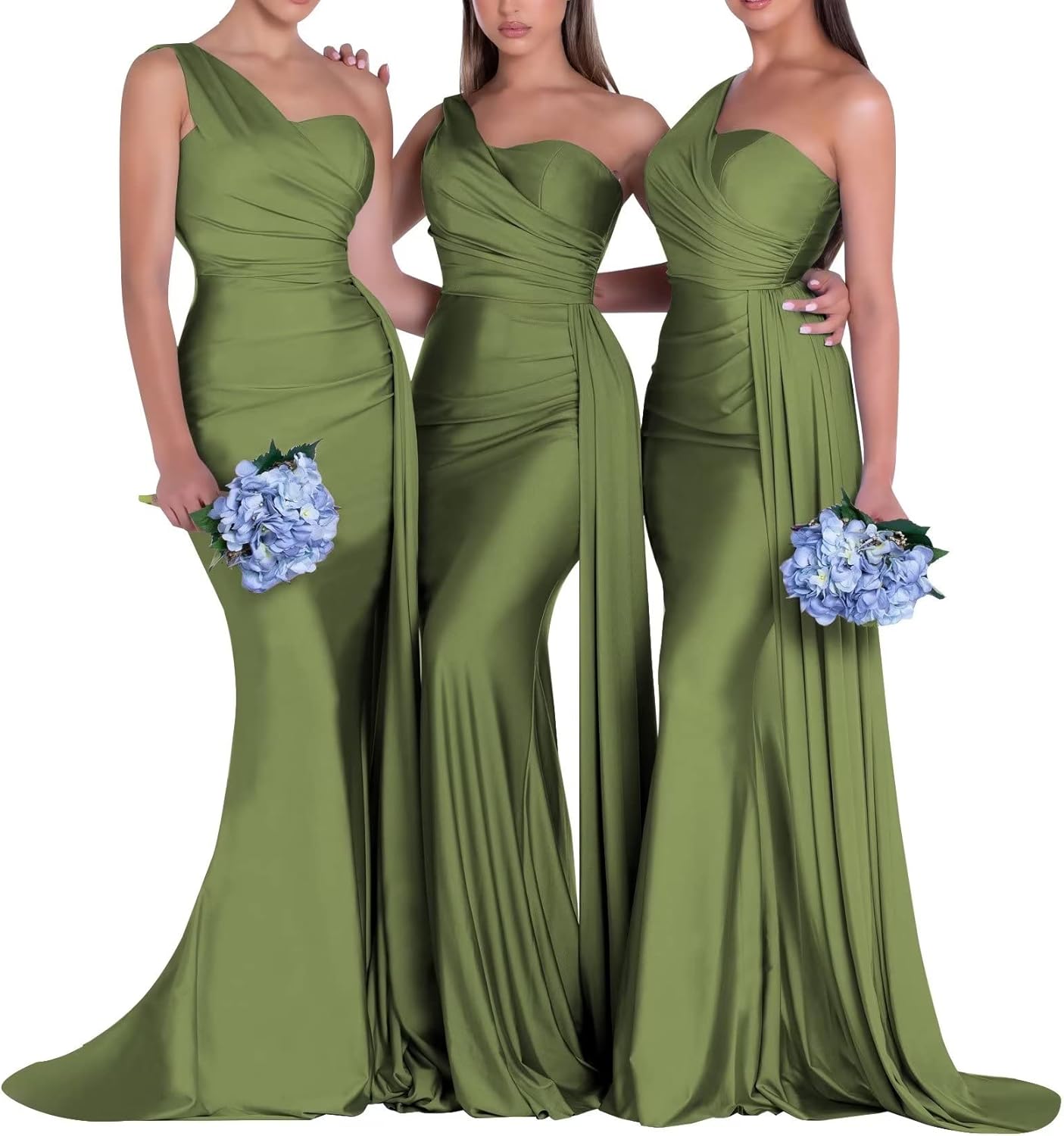 One-Shoulder-Brautjungfernkleider für Hochzeiten, Meerjungfrau-Satin-Ballkleider, lang, figurbetont, formelle Abendkleider 