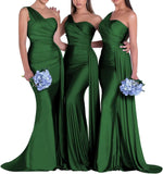 One-Shoulder-Brautjungfernkleider für Hochzeiten, Meerjungfrau-Satin-Ballkleider, lang, figurbetont, formelle Abendkleider 