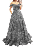 Prom Dresses Long A Line with Pockets Formal Evening Ball Gowns Velvet Velvet Sequins Black Tie Wedding Party Dress