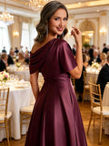 Kingbridal Satin Mother of The Bride Dresses for Women Tea Length Formal Dress One Shoulder Evening Party Gowns with Pockets
