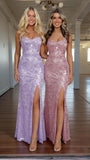 Mermaid Sequin Lace Prom Dresses Long for Women 2026 Spaghetti Straps Corset Formal Evening Party Gown with Slit